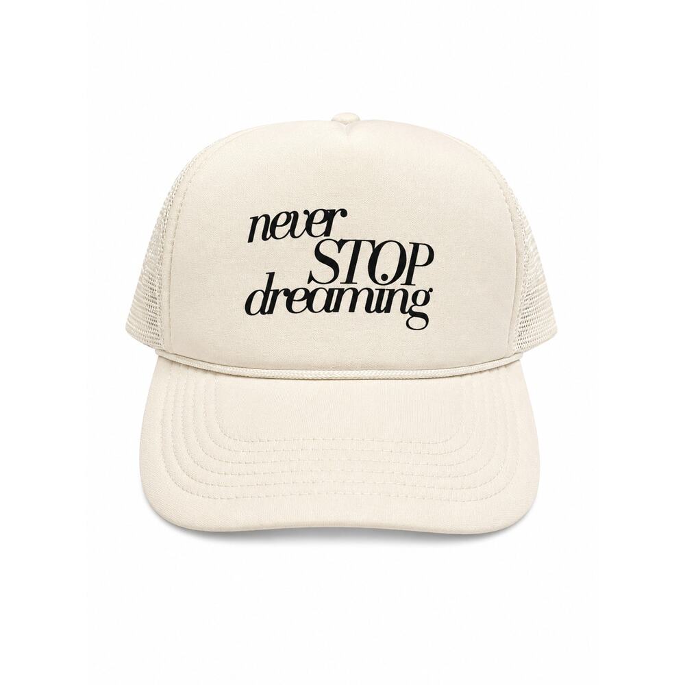 Never Stop Dreaming Cream Trucker Hat
